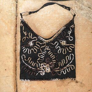 Vintage 90s Objects D’Art Beaded Shoulder Bag Black Embroidered Swirl Handbag